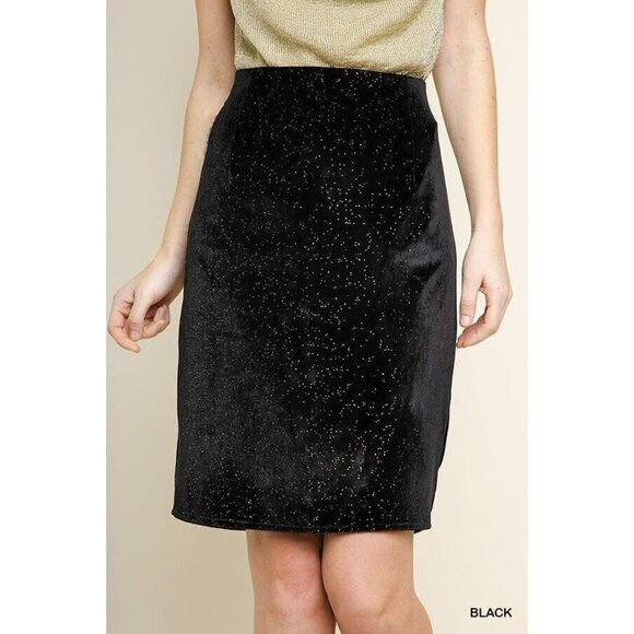 UMGEE Dresses & Skirts - Umgee Skirt Midi Pencil Black Velvet Gold Specks M